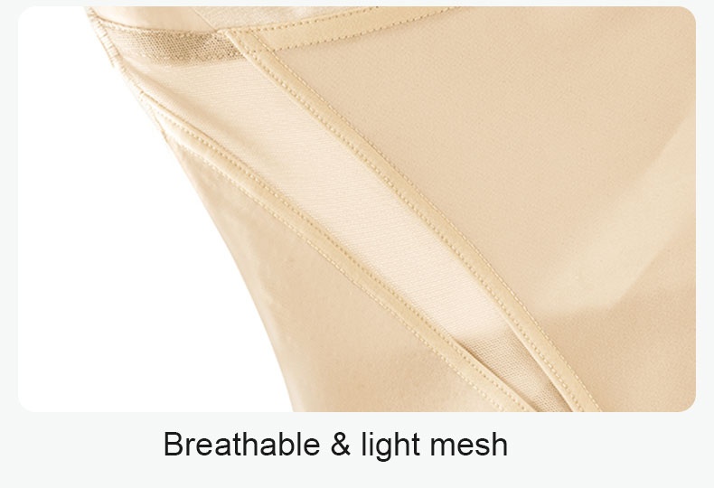 Close-up of breathable side mesh panel on sand shaping bodysuit VEIMIA