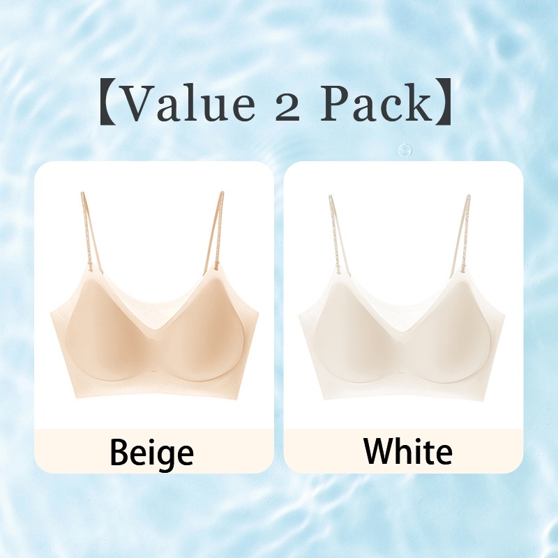 2 Pieces Set Cooling Seamless Bra Refreshing Summer, Nude Feeling Soft Support Spaghetti Straps Bras VEIMIA