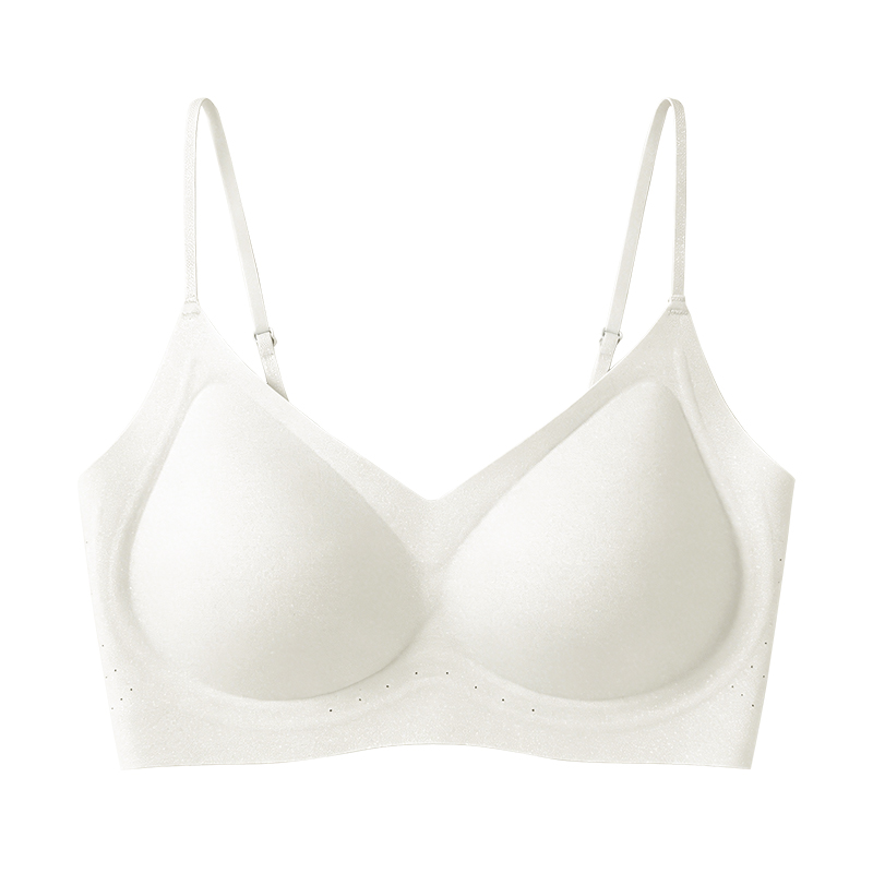 White seamless spaghetti strap bra front view with molded cups VEIMIA