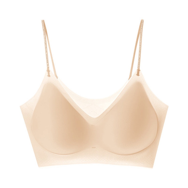 Cooling Seamless Bra Refreshing Summer Beige Color, Nude Feeling Soft Support Spaghetti Straps Bra Size Chart VEIMIA