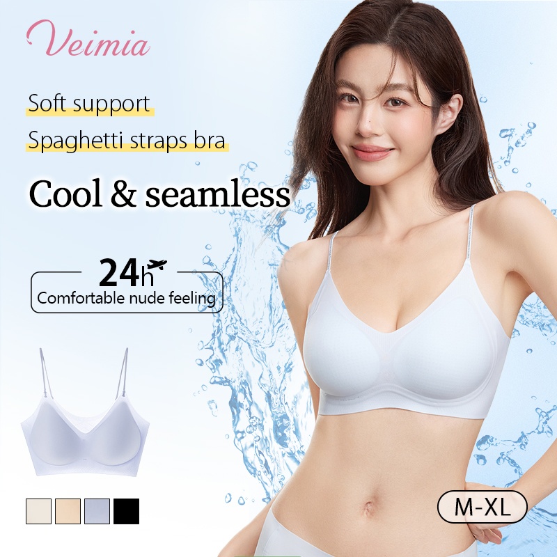 Cooling Seamless Bra Refreshing Summer, Nude Feeling Soft Support Invisible Spaghetti Straps Bra For Outerwear & Lingerie VEIMIA