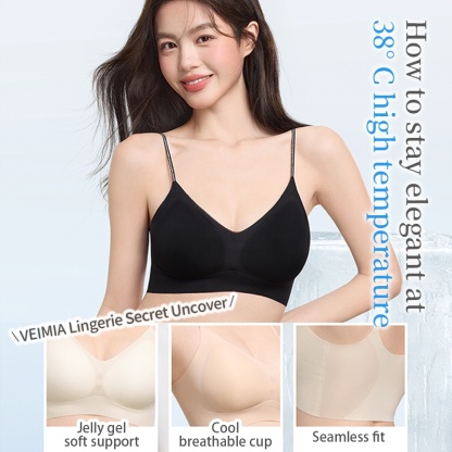 Cooling Seamless Bras Refreshing Summer, Nude Feeling Soft Support Invisible Spaghetti Straps Bras VEIMIA