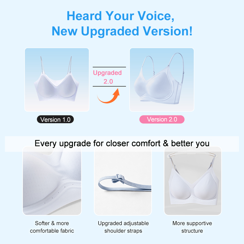 Upgraded seamless spaghetti strap bra comparison with softer fabric adjustable straps and support details VEIMIA