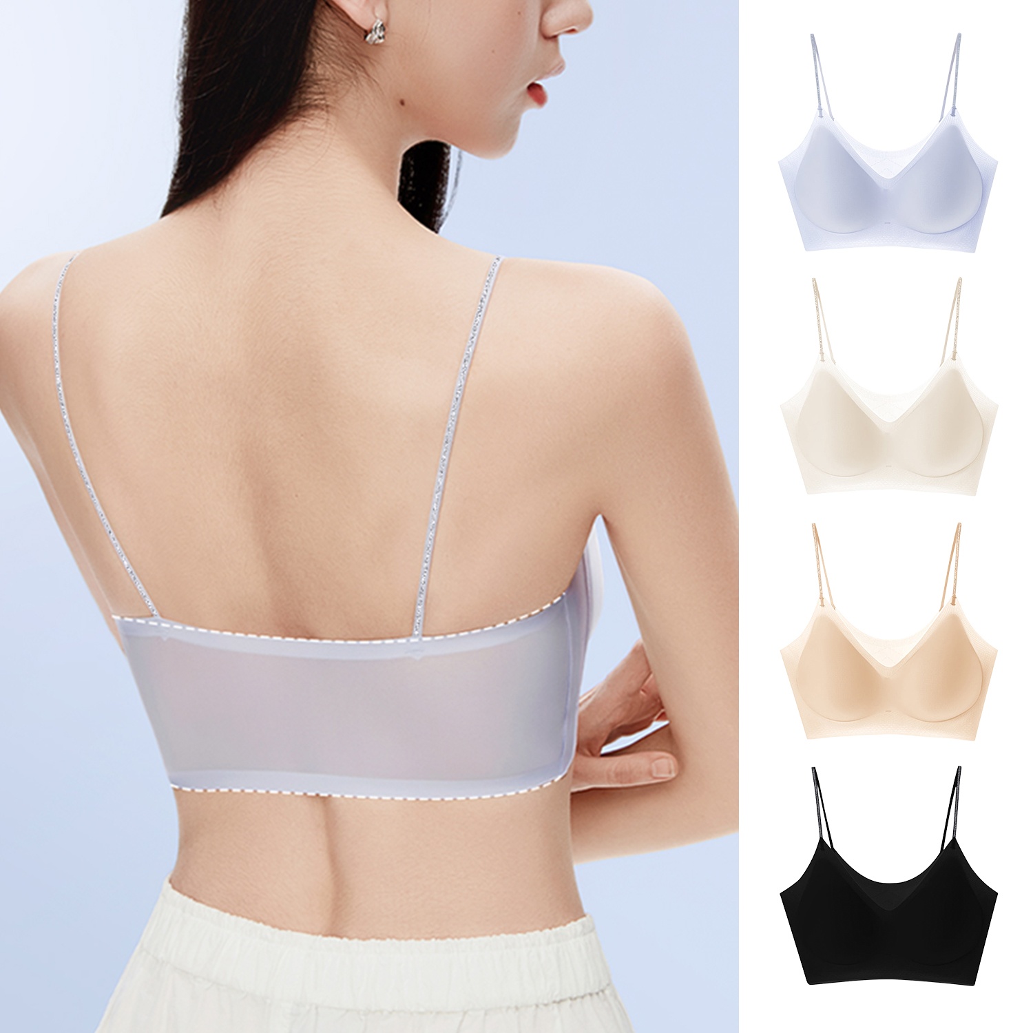 VEIMIA Cooling Seamless Bra Refreshing Summer, Nude Feeling Soft Support Invisible Spaghetti Straps Bra