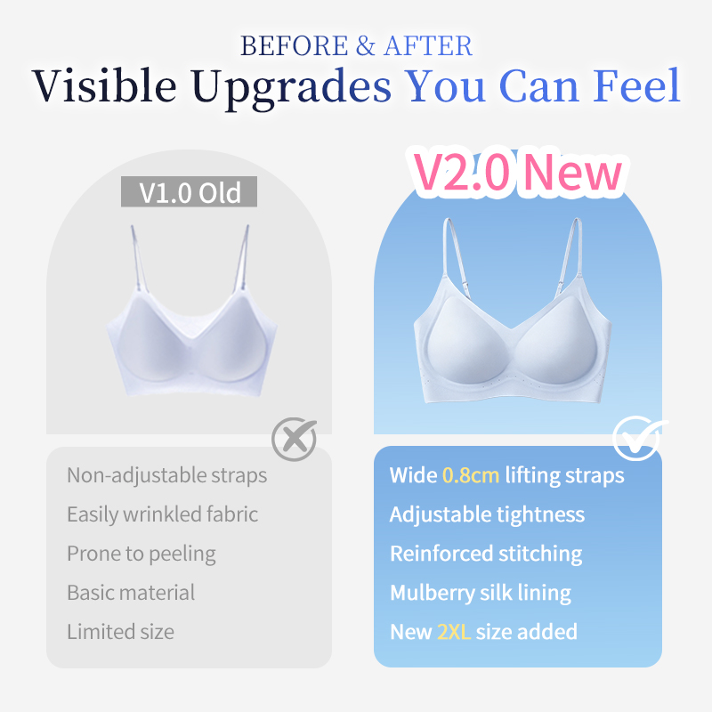 Upgraded seamless spaghetti strap bra comparison with softer fabric adjustable straps and support details VEIMIA
