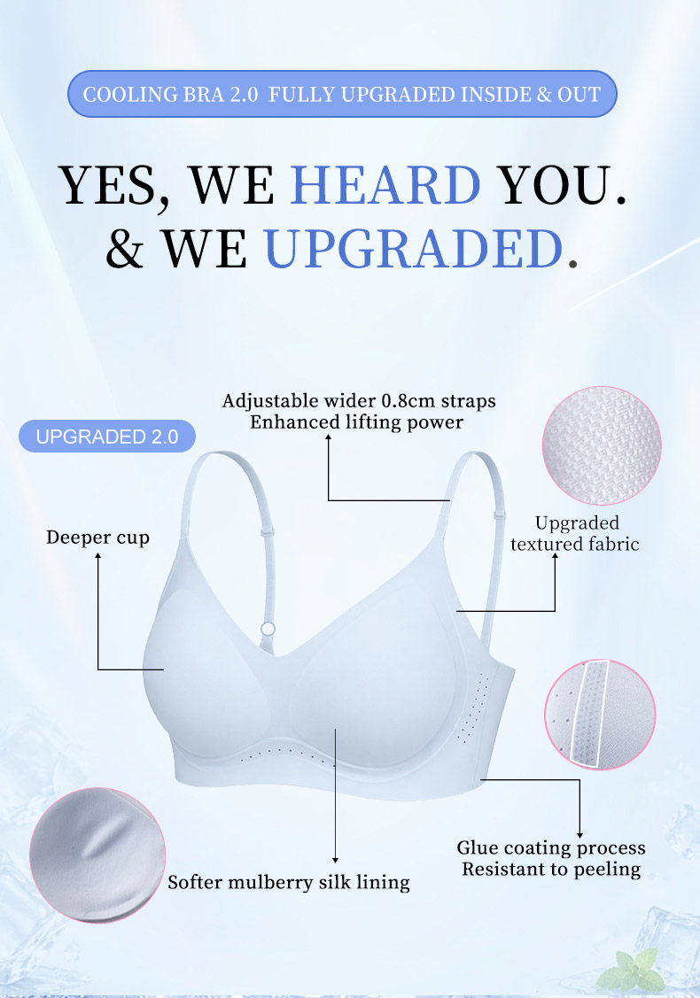 Model wearing light blue cool seamless bra with summer comfort ice cup theme VEIMIA