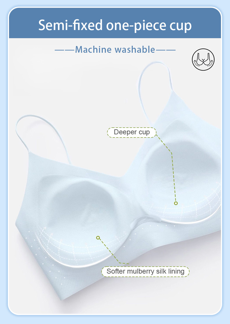 Four color showcase of seamless bras in white blue beige and black VEIMIA