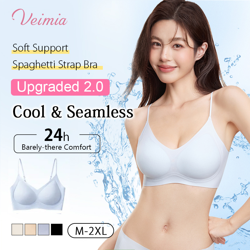 Cooling Seamless Bra Refreshing Summer, Nude Feeling Soft Support Invisible Spaghetti Straps Bra VEIMIA 