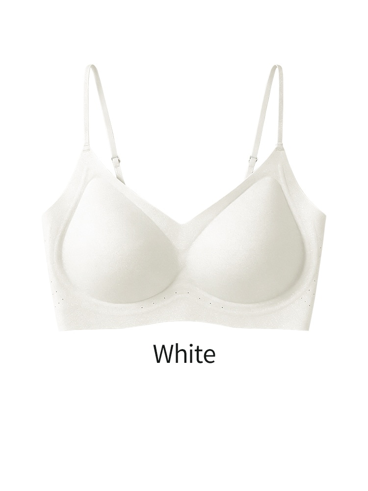 White seamless wireless spaghetti straps bra front product view VEIMIA