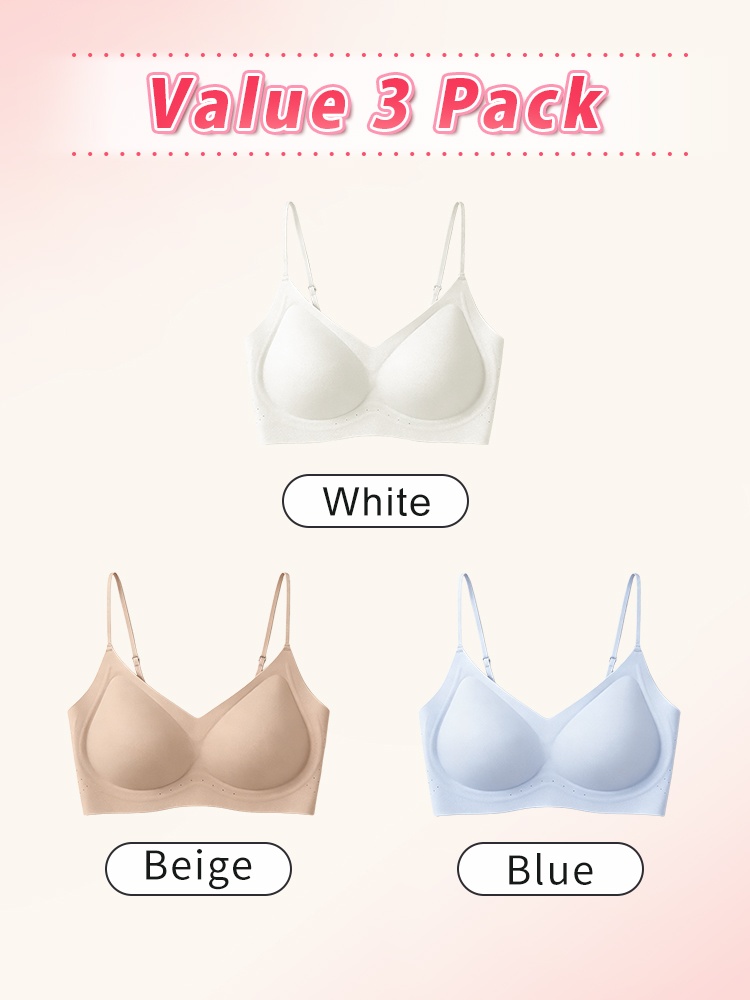 Value three pack seamless bras in white beige and blue VEIMIA