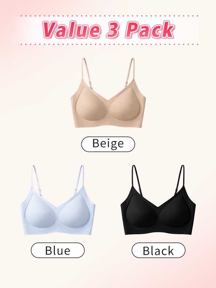 Value three pack seamless bras in beige blue and black VEIMIA