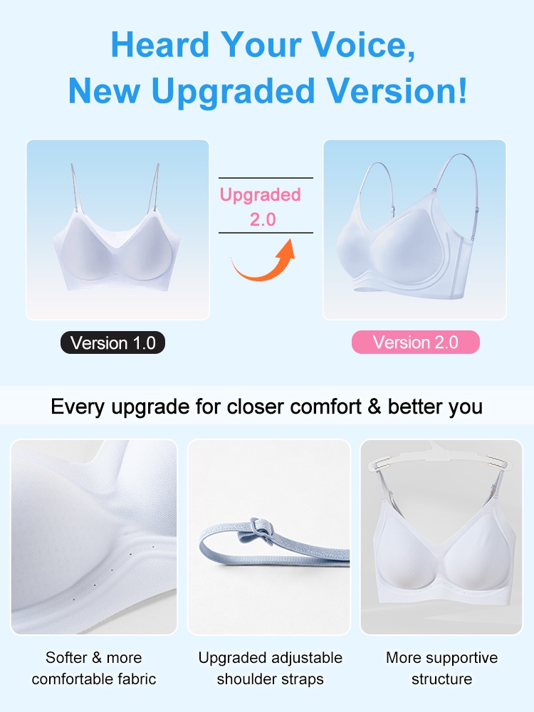 Upgraded 2.0 seamless spaghetti straps bra comparison with softer fabric adjustable straps and supportive structure VEIMIA