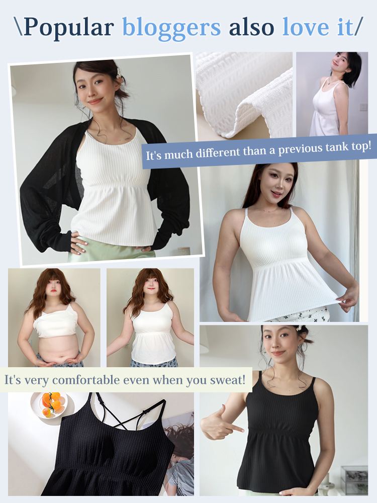 Customer style collage featuring black and white ribbed camisoles VEIMIA