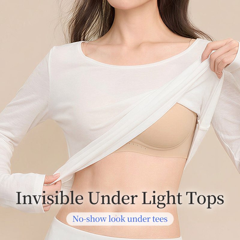 VEIMIA Cooling Seamless Bra Refreshing Summer, Nude Feeling Soft Support Invisible Spaghetti Straps Bra