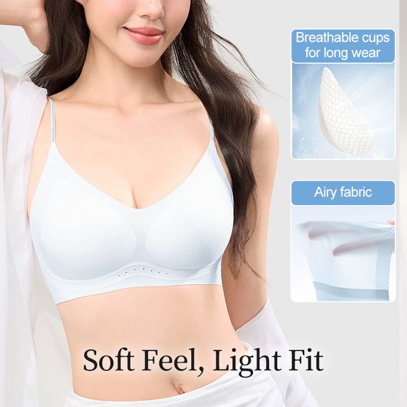 VEIMIA Cooling Seamless Bra Refreshing Summer, Nude Feeling Soft Support Invisible Spaghetti Straps Bra