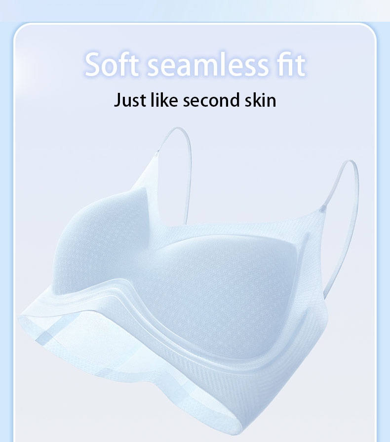 Light blue seamless bra product display showing soft second skin fit VEIMIA