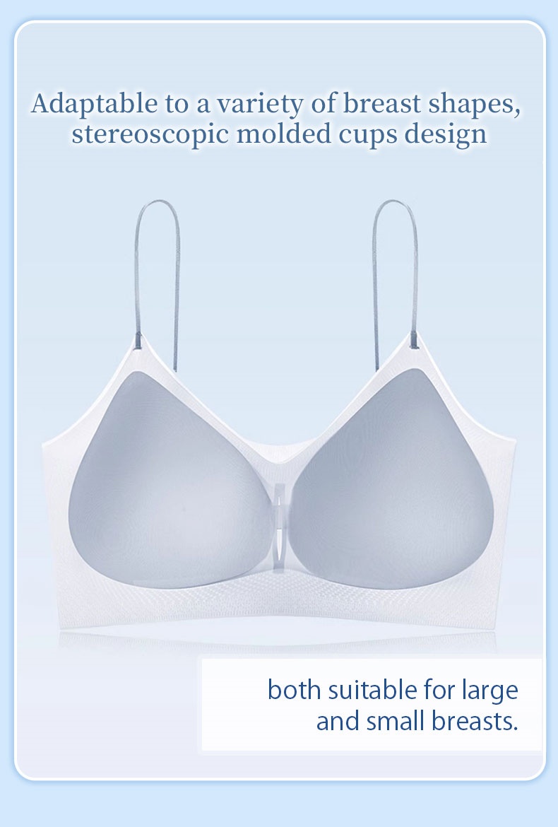 Front view light blue seamless bra with stereoscopic molded cups for different breast shapes VEIMIA
