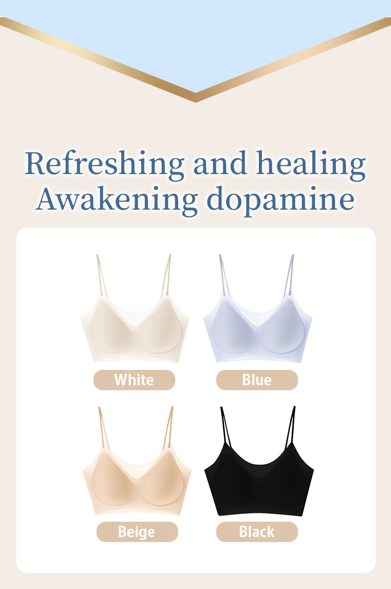 Four color showcase of seamless bras in white blue beige and black VEIMIA