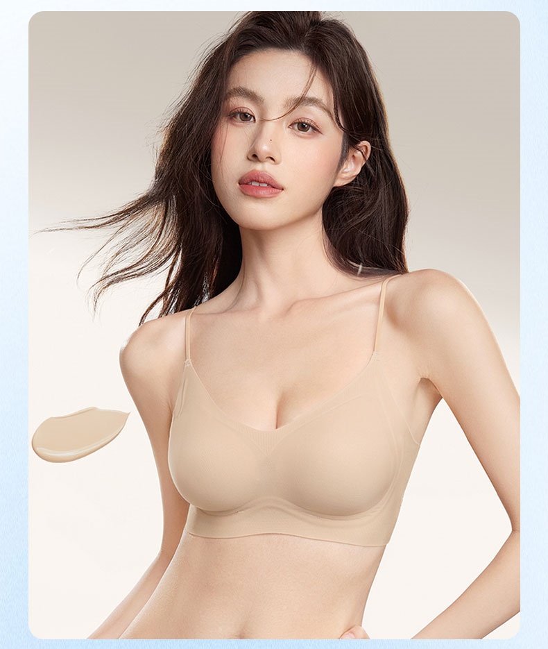 Model showcase wearing skin tone seamless bra with invisible skin color insert VEIMIA