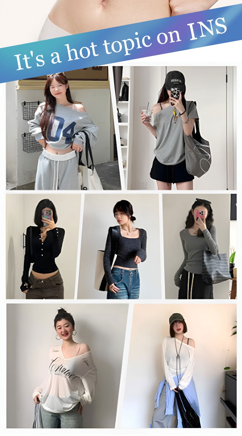 Lifestyle social proof collage showing seamless bra styled under off-shoulder and fitted outfits VEIMIA