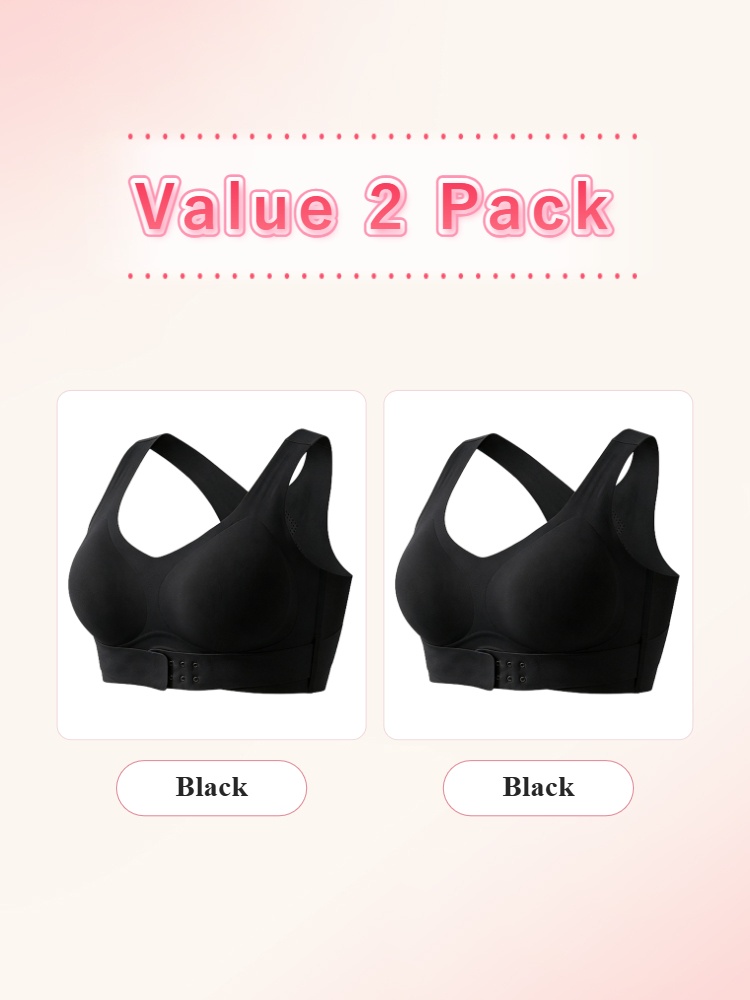 Value 2 pack black corrective bras front view VEIMIA