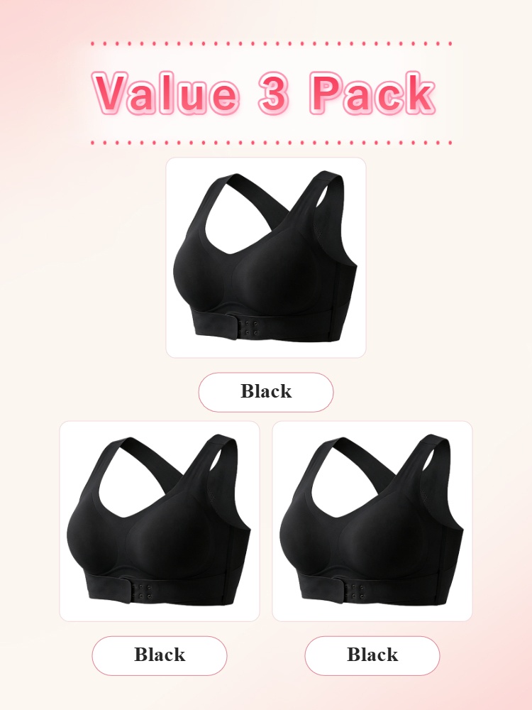 Value 3 pack black corrective bras front view VEIMIA