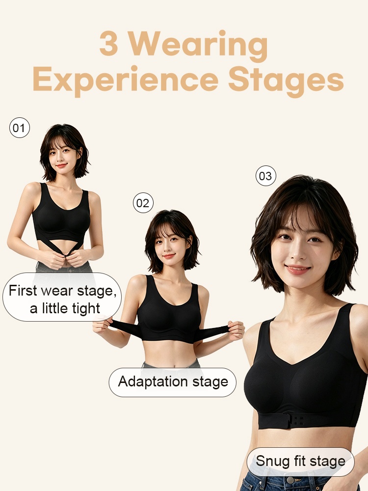 Wearing stage guide for black corrective bra with front closure VEIMIA