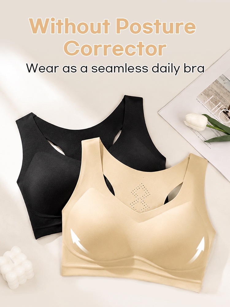 Black and sand seamless bras for daily wear without posture corrector VEIMIA