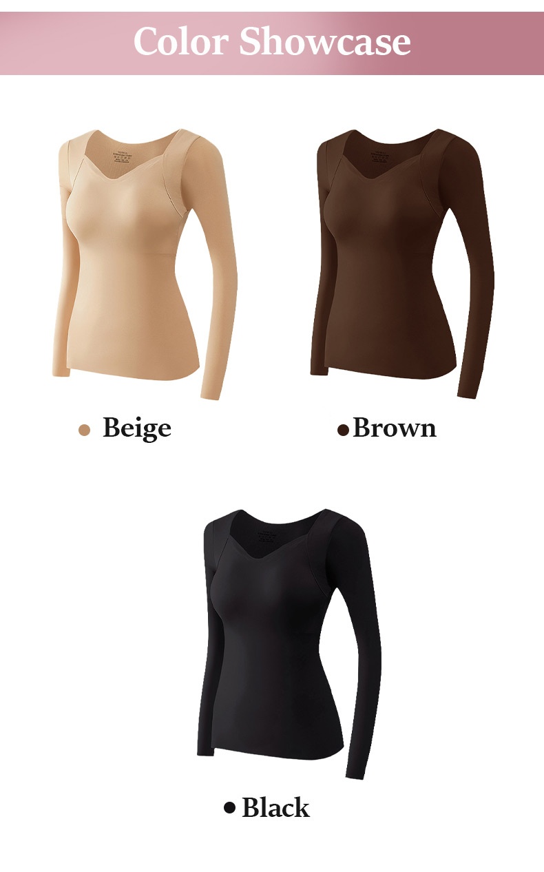 Cozy Long Sleeve Shirts Skin-friendly & Warmth, Square ​​Necks​​ Tops With Built-in Pads Base Layer VEIMIA