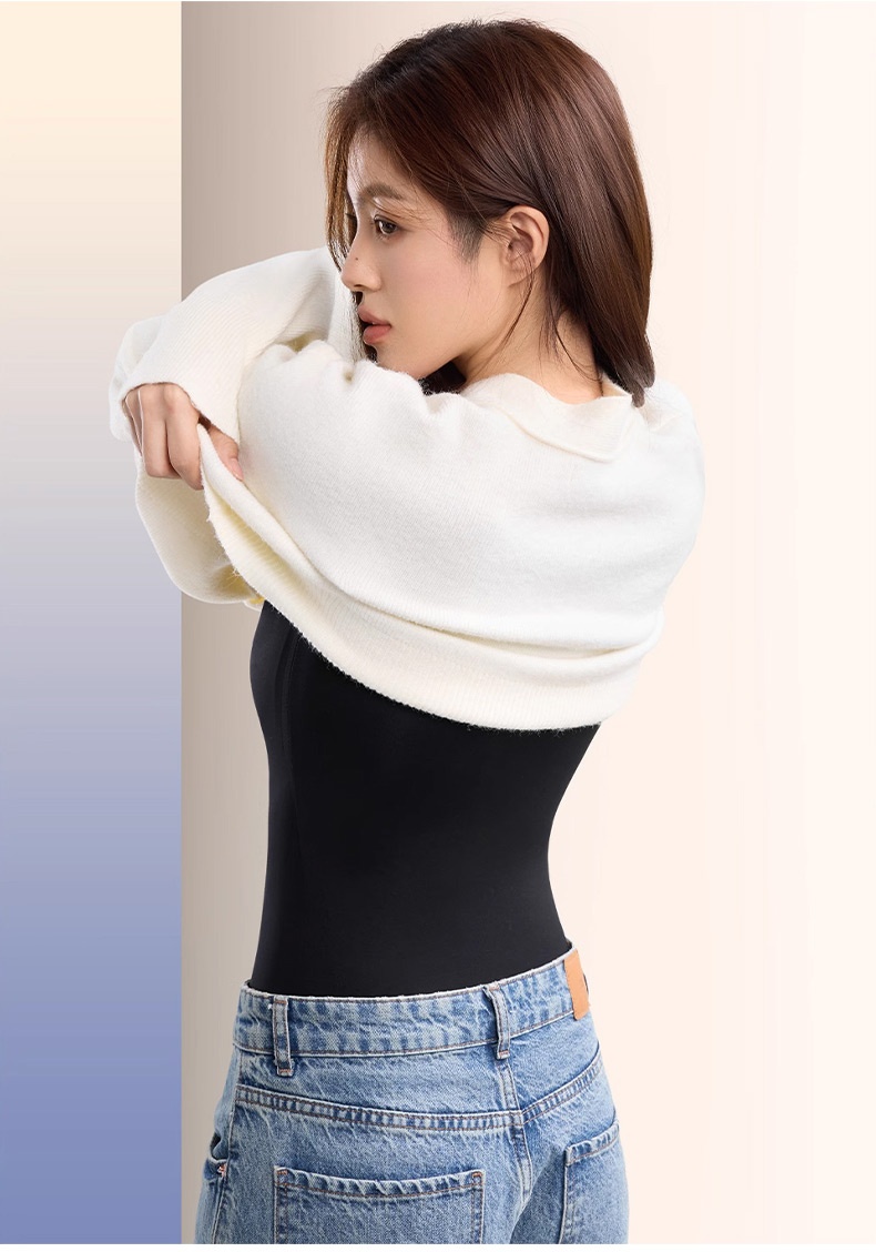 Cozy Long Sleeve Shirts Skin-friendly & Warmth, Square Neck Tops With Built-in Pads Base ​​Layers​​ VEIMIA