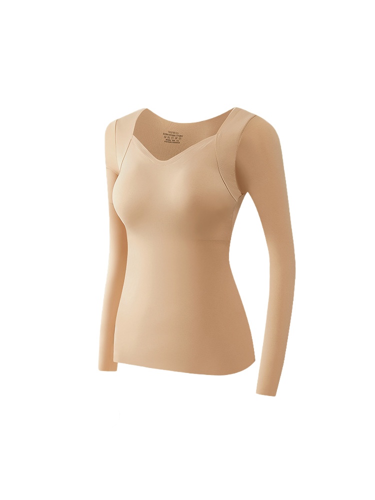 Comfortable Long ​​Sleeves​​ Shirts Skin-friendly & Warmth, Square Neck Tops With Built-in Pads Base Layer VEIMIA