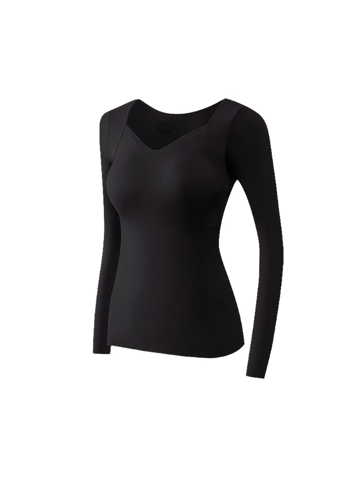 Comfortable Long Sleeve ​​Shirt​​ Skin-friendly & Warmth, Square Neck Tops With Built-in Pads Base Layer VEIMIA