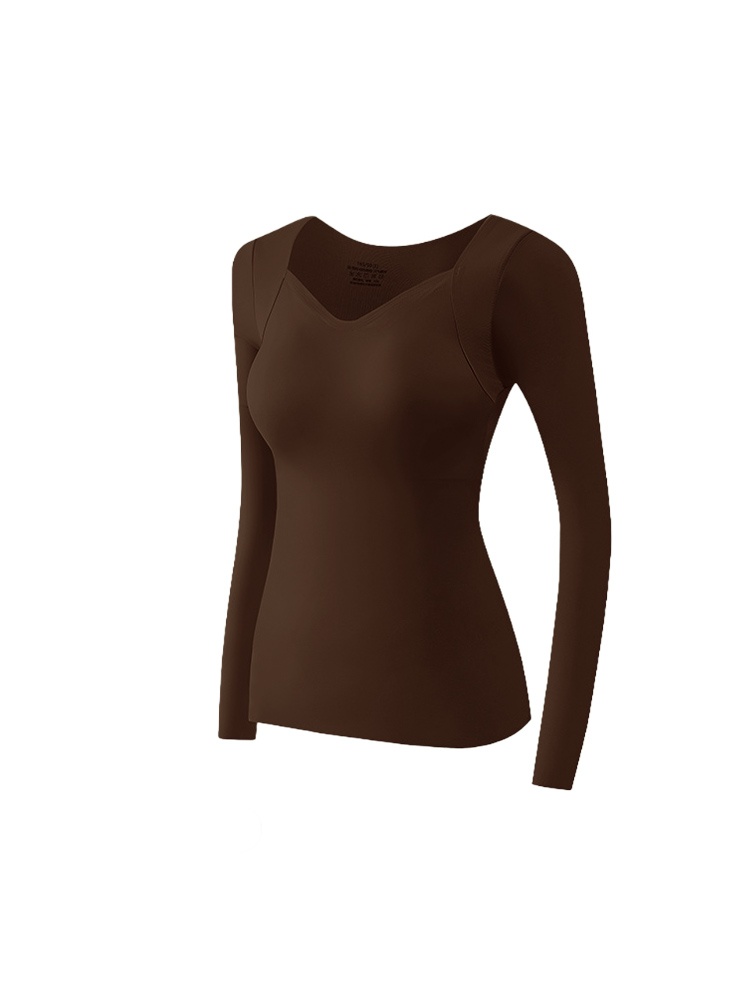 Comfortable Long Sleeve Shirts Skin-friendly & Warmth, Square Neck Tops With Built-in Pads Base Layer VEIMIA