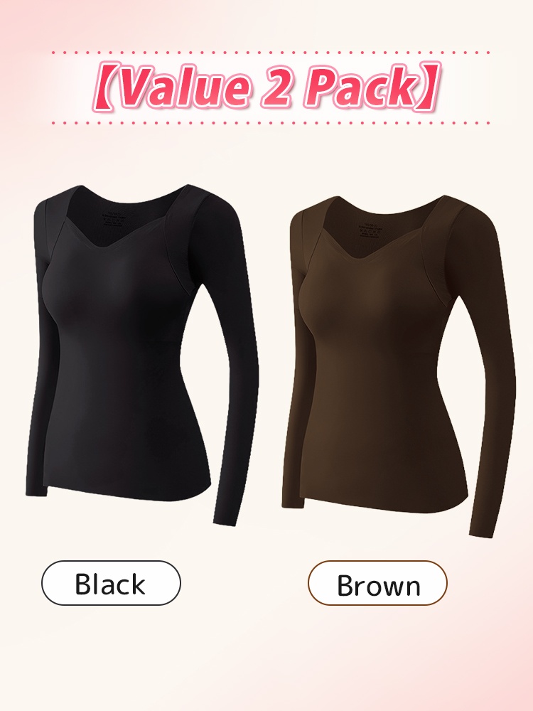 Comfortable Long Sleeve Shirts Skin-friendly & Warmth, Square Neck ​​Top​​ With Built-in Pads Base Layer VEIMIA