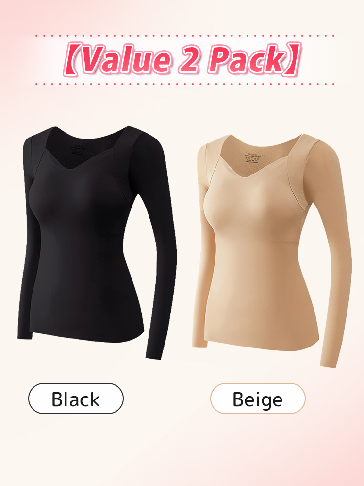 Comfortable Long Sleeve Shirts Skin-friendly & Warmth, Square Neck Tops With Built-in ​​Pad​​ Base Layer VEIMIA