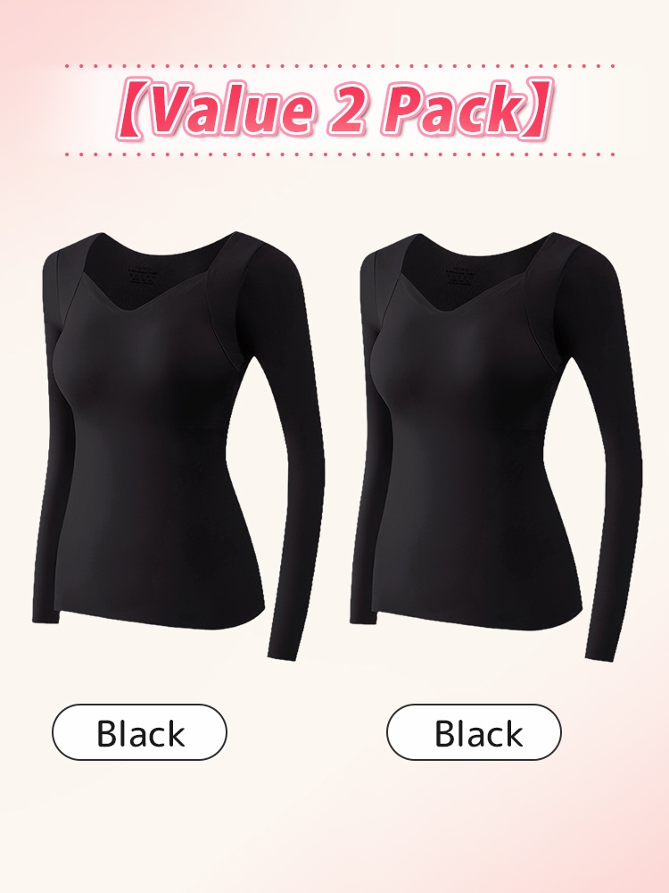 Comfortable Long ​​Sleeves​​ ​​Shirt​​ Skin-friendly & Warmth, Square Neck Tops With Built-in Pads Base Layer VEIMIA