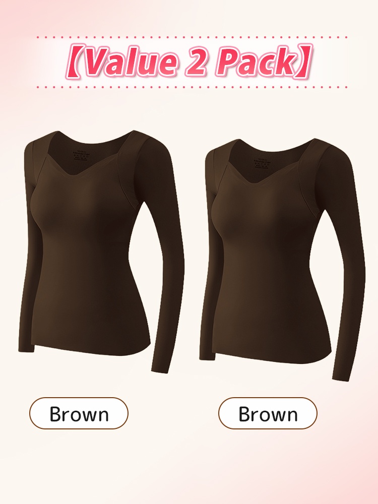 Comfortable Long Sleeve Shirts Skin-friendly & Warmth, Square Neck Tops With Built-in Pads Base ​​Layers​​ VEIMIA