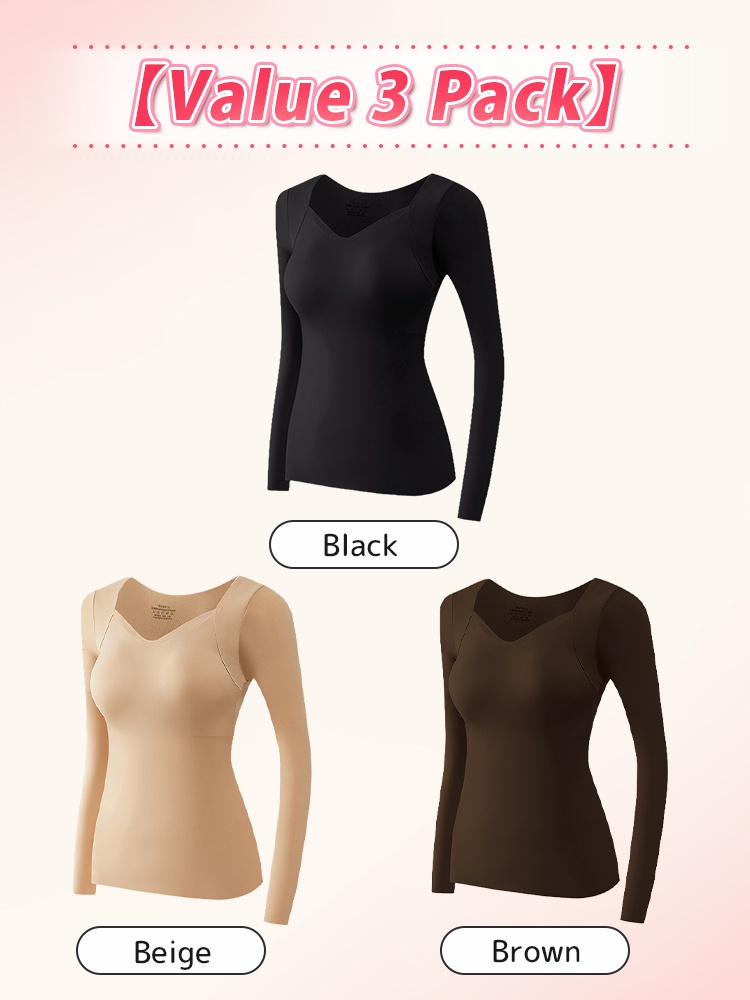 Comfortable Long Sleeve Shirts Skin-friendly & ​​Warmths​​, Square Neck Tops With Built-in Pads Base Layer VEIMIA