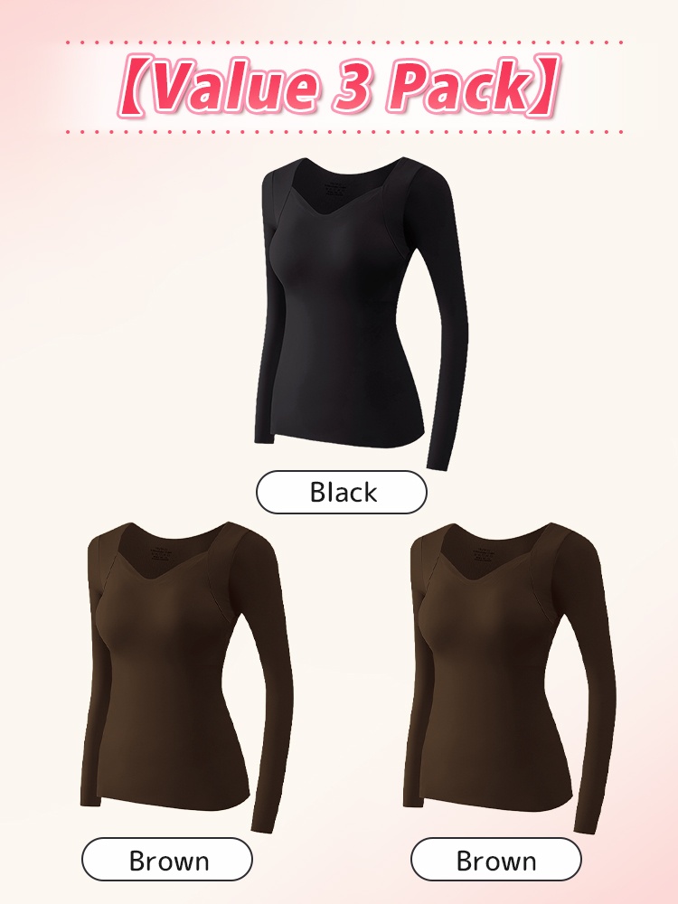 Comfortable Long Sleeve Shirts Skin-friendly & Warmth, Square Neck Tops With Built-in Pads Base Layer VEIMIA