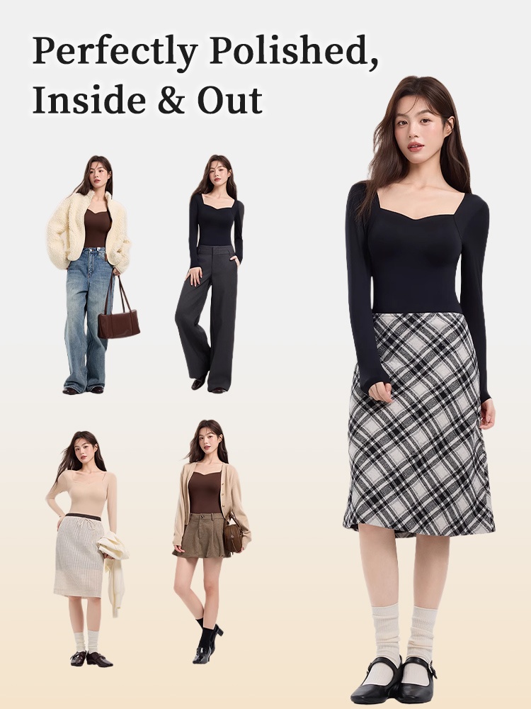 Cozy Long ​​Sleeves​​ Shirts Skin-friendly & Warmth, Square Neck Tops With Built-in ​​Pad​​ Base Layer VEIMIA