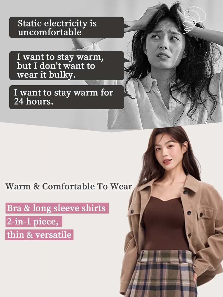 Cozy Long ​​Sleeves​​ Shirts Skin-friendly & Warmth, Square Neck Tops With Built-in Pads Base ​​Layers​​ VEIMIA