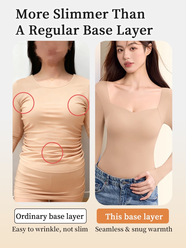 Cozy Long Sleeve Shirts Skin-friendly & Warmth, Square Neck ​​Top​​ With Built-in ​​Pad​​ Base Layer VEIMIA