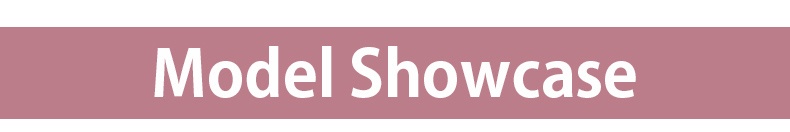 Model showcase section banner with mauve heading on pale background VEIMIA
