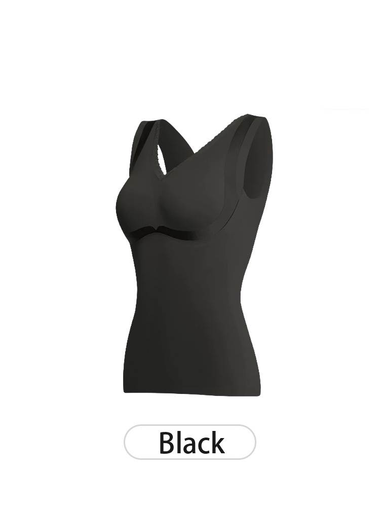Black shaping bra top angled front view with wide shoulder straps VEIMIA