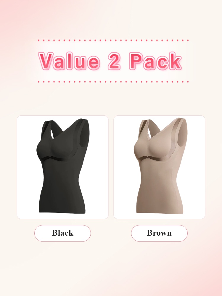 Value two pack of black and brown shaping bra tops VEIMIA