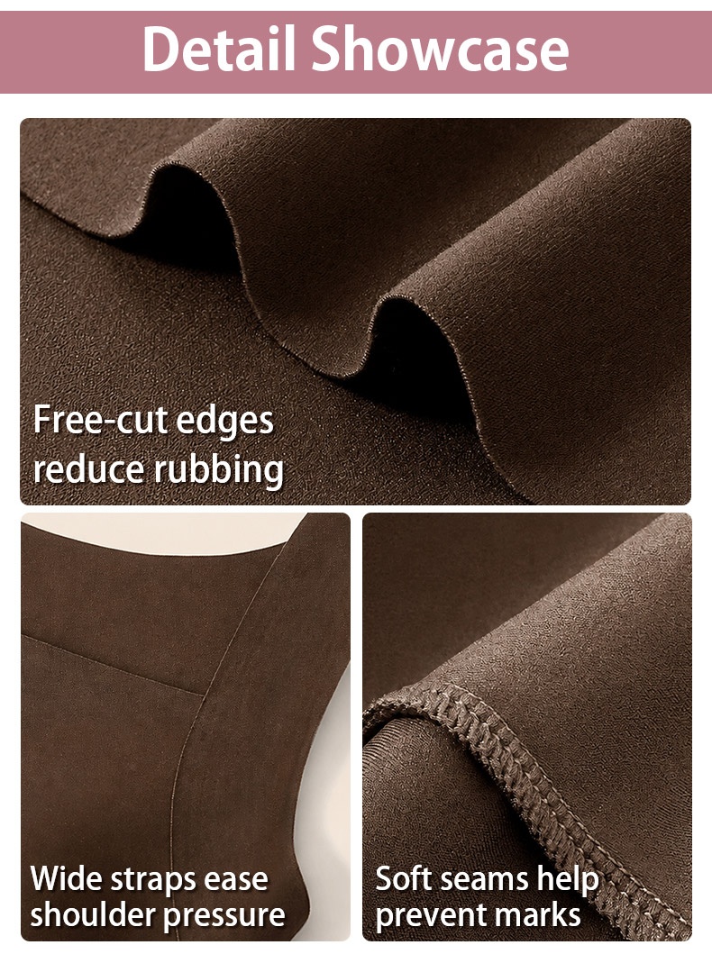 Close-up details of free cut edges wide straps and soft seams VEIMIA