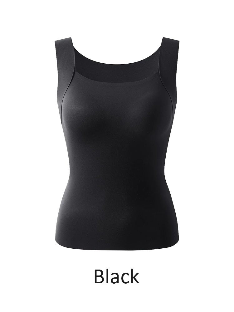Black square neck tank top front view with wide straps VEIMIA