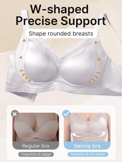 Delicate Lace Bra Anti-sagging Lift & Wireless Soft Support With Breathable Cup Pads, Silky Satin & Airy Lace For Gentle Comforts VEIMIA