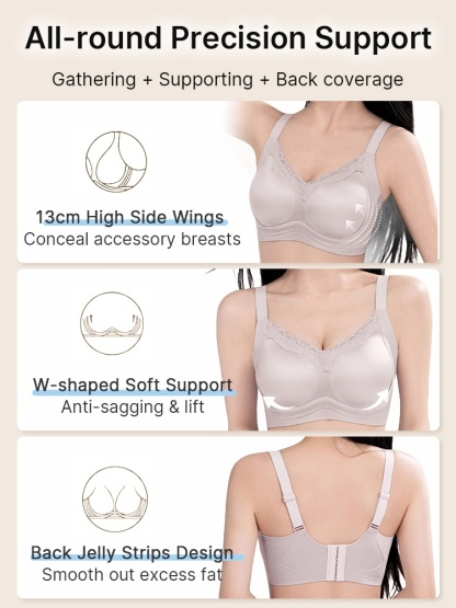 Delicate Lace Bras Anti-sagging Lifts & Wireless Soft Support With Breathable Cup Pads, Silky Satin & Airy Lace For Gentle Comfort VEIMIA