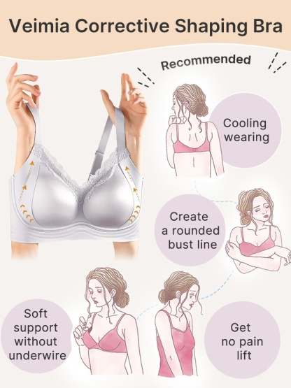 Delicate Lace Bra Anti-sagging Lift & Wireless Soft Support With Breathable Cup Pads, Silky Satin & Airy Lace For Gentle Comforts VEIMIA